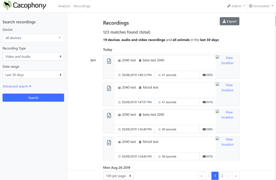New search and video viewing interface and data export